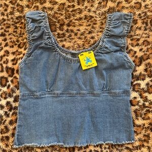 UNIF Blue Denim Ruched Top